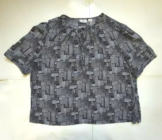 Liz Claiborne Woman womens black white geometric pullover short sleeve blouse 1X