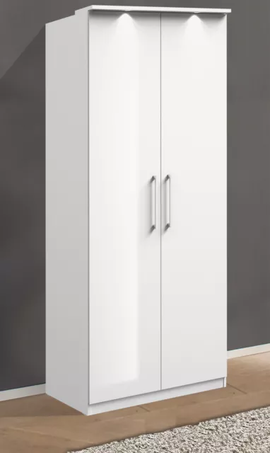 Penderie " Optima " Armoire 90 CM Blanc Haute Brillance 2-Türig Incl. LED