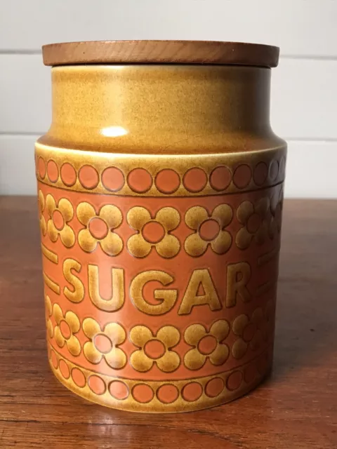 Retro Vintage Hornsea Saffron Sugar Canister And Wooden Lid Made In England 3