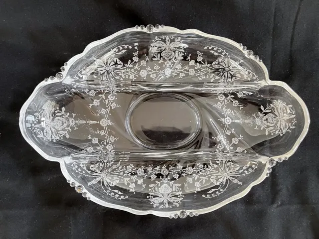 Vintage Heisey Glass 3 Part Relish Bowl Dish #1507 Orchid Etch Waverly 11”