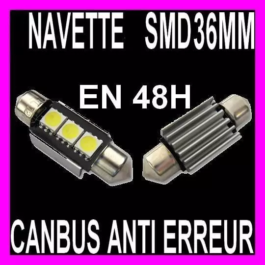 Ampoule Navette A 3 Led Smd C5W 36Mm Anti Sans Erreur Feux Plaque Plafonnier 12V