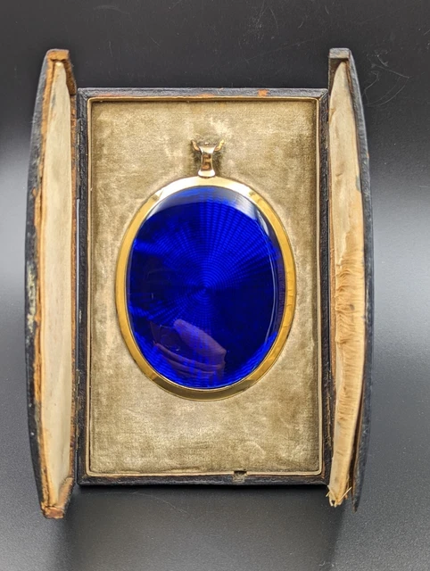 Guilloché Blue Enamel Locket Louis Saul Langfier Portrait Miniature Photo Guilloché Blue Enamel Locket Louis Saul Langfier Portrait Miniature Photo