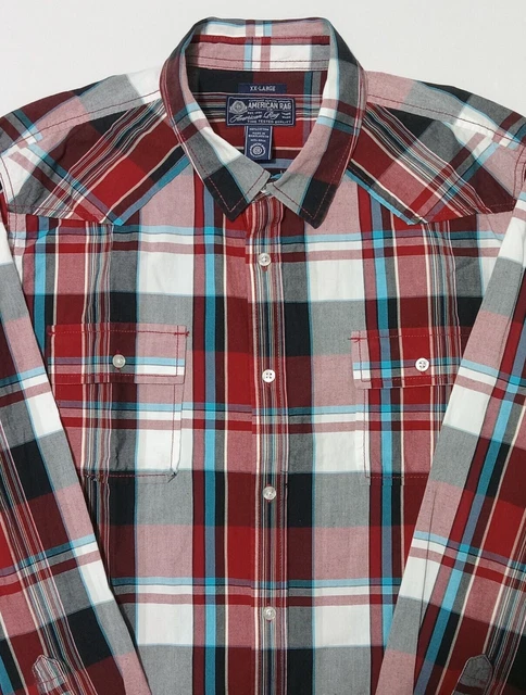 American Rag Cie Men's Shirt 2XL  Button Up Red Plaid Long Sleeves Cotton EUC