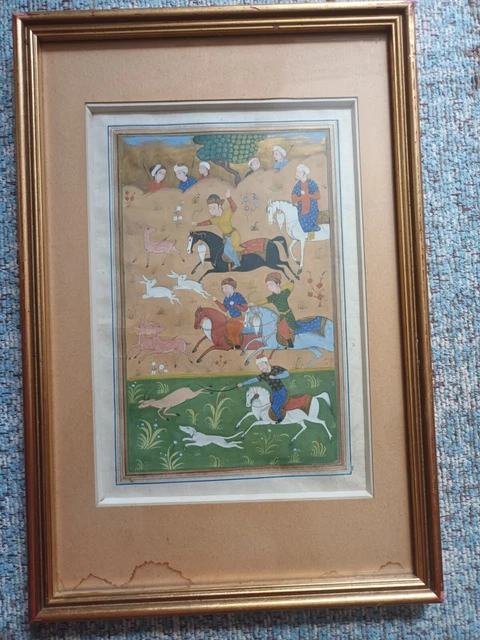 Antique Safavid Qajar Style Persian Islamic Miniature Painting Sealed by S. JOSE