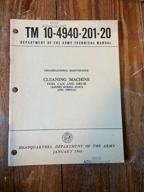 TM 10-4940-201-20 Maintenance  Cleaning Machine Fuel Can and Drum Barnes 1960