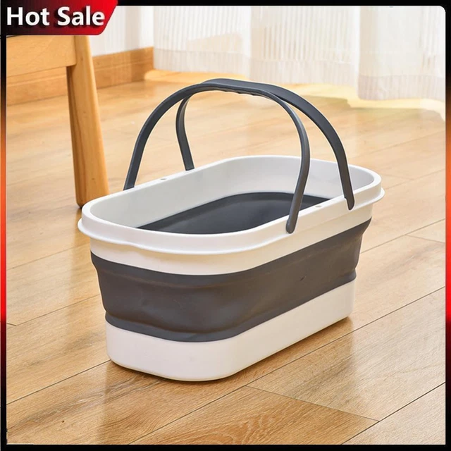 Car Wash Bucket with Wheel Collapsible Bucket for Fishing Camping (Grey)