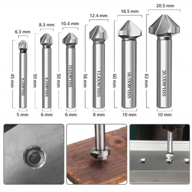 6tlg. HSS Kegelsenker Senker Senkbohrer Versenker Holz Metall 6,3-20,5mm Set 90°