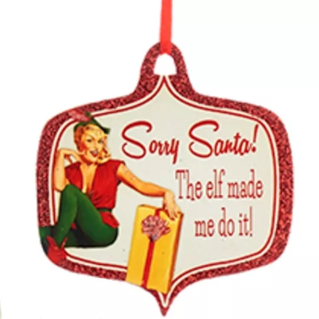 Kurt S. Adler Wooden Naughty Xmas Pin-Up Plaque Holiday Ornament "Sorry Santa.."