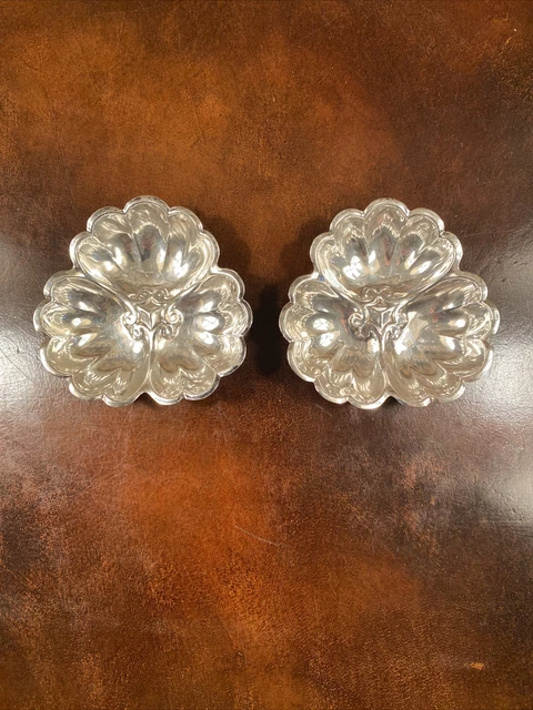 Two (2) Clover Shaped Sterling Silver Shell Nut Trays w/No Monogram