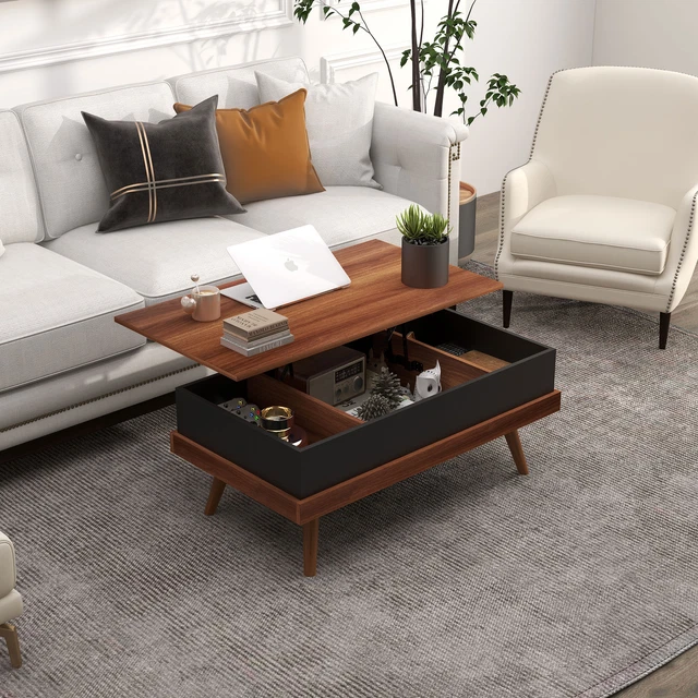 LIFT TOP Coffee Table with Hidden Compartments and Wood Legs