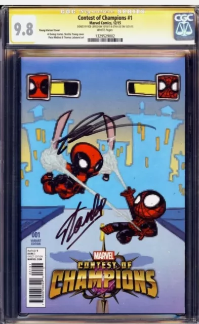 CONTEST OF CHAMPIONS 1 CGC 9.8 SIGNED STAN LEE & ROB LIEFELD. 1st White Fox app.