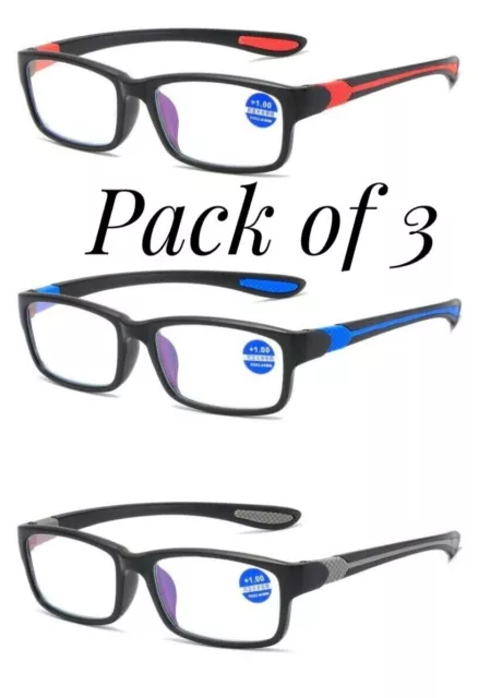 3 Pack Mens Non Slip Readers Anti-blue Light Reading Glasses Men Portable S1 NEW