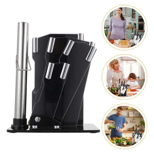 Porte-couteau Rotatif Tyenaza Blanc - Bac Récupérateur Amovible, Fente Pour Ciseaux, Rangement Comptoir - 10
