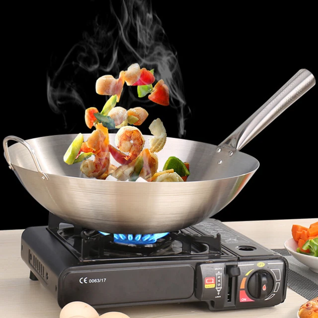 Wok Antiadhésif En Acier Inoxydable 28 Cm - Grand Format Pour Sautés, Friture Et Cuisson Vapeur - Poignées Protégées