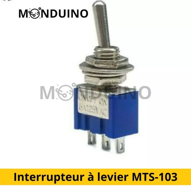 Interrupteur à levier MTS-103 1 circuit 3 positions ON - OFF - ON inverseur 6mm