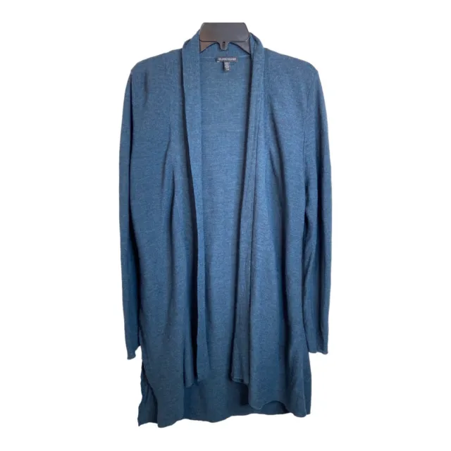 Eileen Fisher Large Open Front Long Cardigan Sweater Merino Wool Blue Spruce