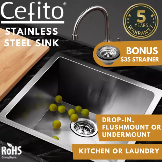 Cefito Stainless Steel Kitchen Sink Basin Single Bowl Under/Top Mount 440cm