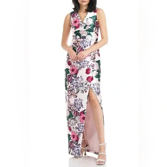 Kay Unger Sangria Multi Gilda Floral Print Sleeveless Gown Size 6 $318