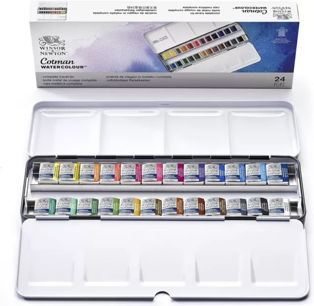 Winsor & Newton  Cotman Water Colour Box-24, 24 x Half Pan Metal Sketchers