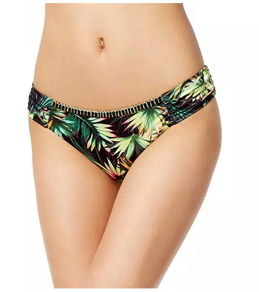 Lucky Brand Coastal Palms Side Sash Bikini Bottom Black Size S 4696