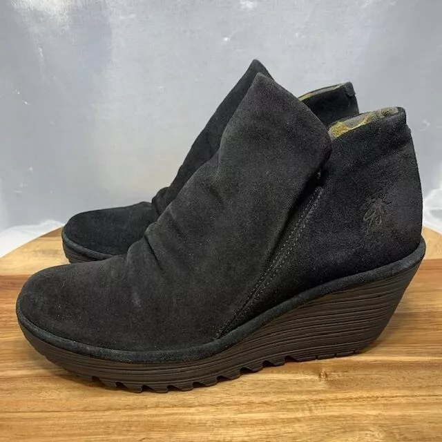 FLY London Women's Yip Wedge Boot Black Suede EU 39 US 8 - 8.5 NWT Booties