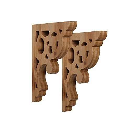 Small Distressed Carved Wood Decorative Corbels Wall Mounted Shelf Brackets V...
