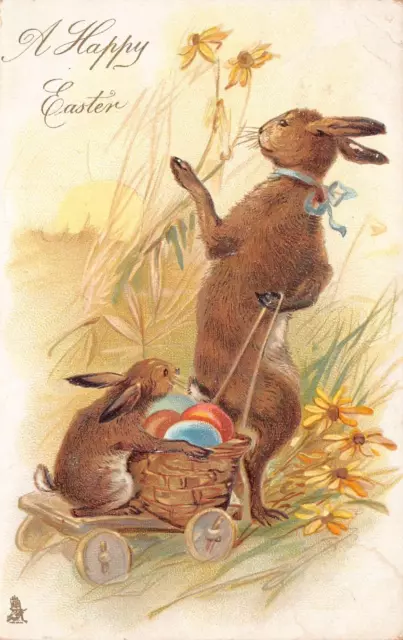 Postcard - Greetings - Happy Easter - Raphael Tuck - Rabbits - Eggs - 1905