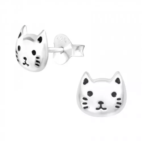 925 Sterling Silver Cat Stud Earrings Boxed