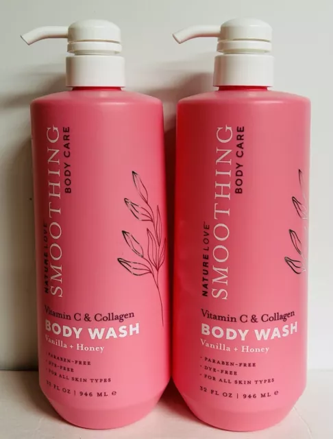 2-Pack Nature Love ~ Vanilla & Honey Smoothing Body Wash w/ Vitamin C &Collagen