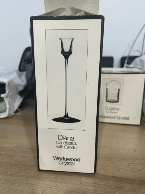 WEDGWOOD LEAD CRYSTAL "DIANA" Candlestick with Candle NEW & BOXED
