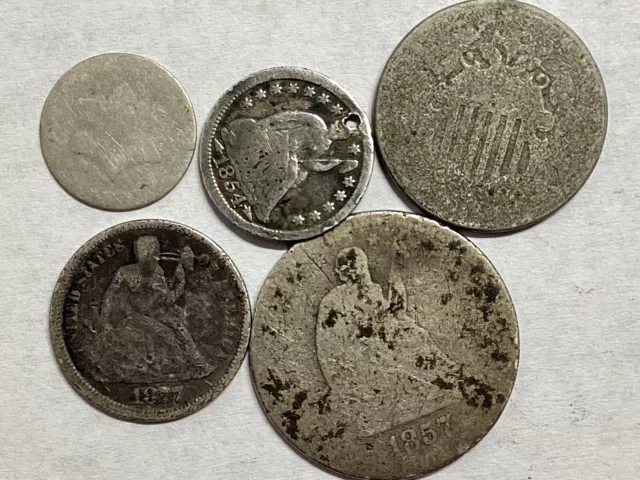 Lot Of 5 US Type Coin Lot 19th Century Vintage With Silver