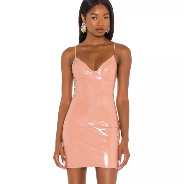 Amanda Uprichard Dress Womens Medium Nude Pink Mini Faux Patent Leather Helaine