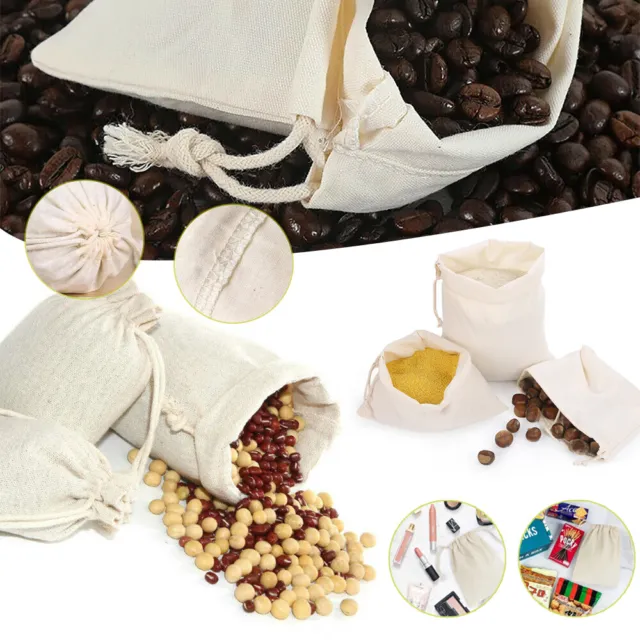 50Pcs Mini Drawstring Storage Bags Cotton Tote Gift Bags Bulk Linen Calico Bags