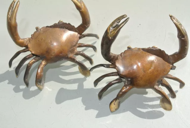 2 tiny small MUD CRAB solid aged brass claws BLUE SWIMMER 4" old style B