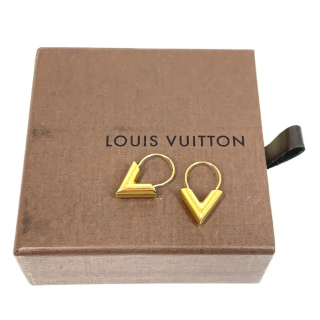 LOUIS VUITTON M61088 Logo Hoop Earrings Essential V GP Box LE1119 Accessary Auth