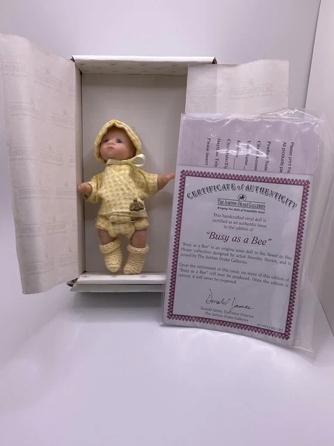 4.5" Ashton Drake Miniature Doll " BUSY AS A BEE " in Original Box w/COA