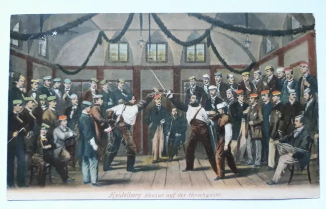 1907 Heidelberg koloriert Mensur der Corps Studentika Rhenania mit Saxo-Borussia