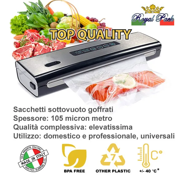 ROYAL PACK 25 sacchetti 20x30 buste sottovuoto goffrati alimenti made in Italy