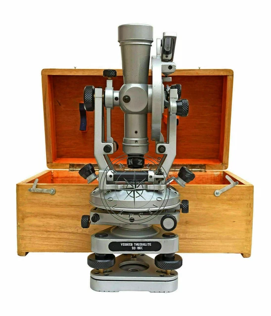 Instrument d'arpentage d'alidade de transit de boîte en bois de théodolite...