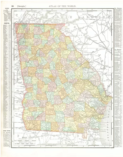 1899 Color Map States Of Georgia And South Carolina Very Clean Near Mint