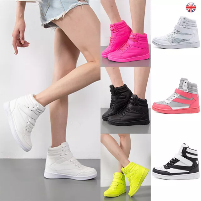 Womens Hidden Wedge Heel Ankle High Top Trainers Lace Up Sneakers Sport Shoes