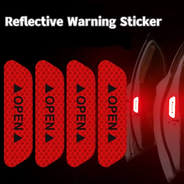 4x Red Reflective Tape Open Sign Warning Mark Car Door Stickers Car Accessories