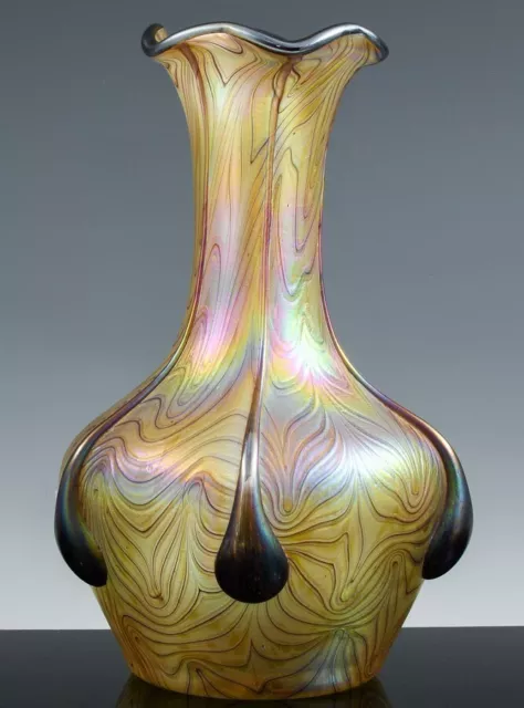 Superb Antique Loetz Kralik Austrian Bohemian Iridescent Tadpole Art Glass Vase