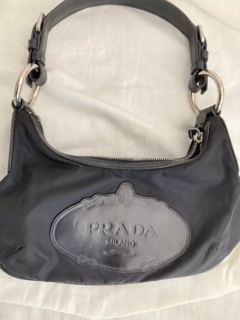 AUTHENTIC BLACK PRADA Shoulder Bag / handbag milano dal 1913 