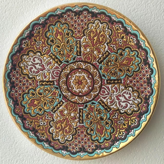 Ceramica antigua, plato Mudéjar, 40 cm diámetro con esmalte oro 24K. Ref:401