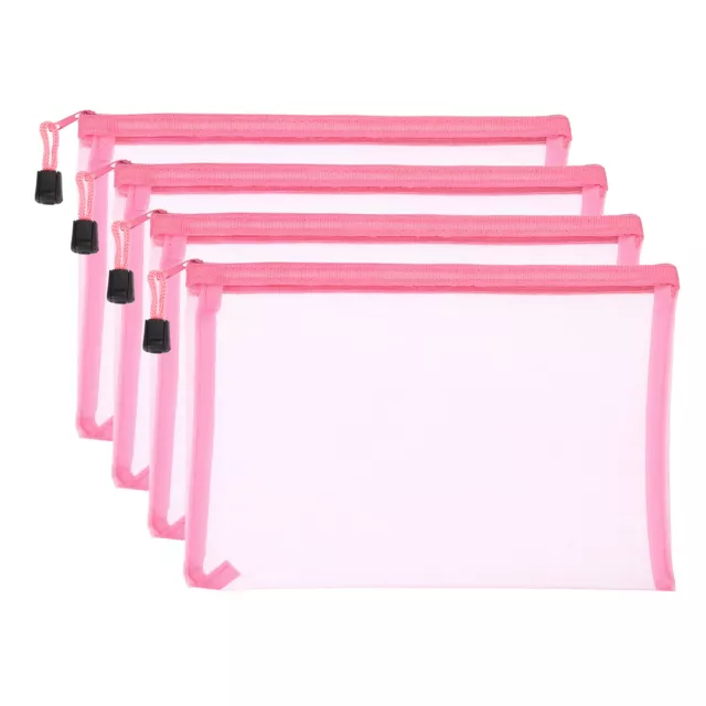 4Pack Netz Kosmetiktaschen A5 Größe Bleistift  Nylon Reißverschluss Akten Rosa
