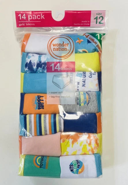 Wonder Nation Clothing size 12 Yellow Prints Assorted 14 Pack Bikini Panties NEW