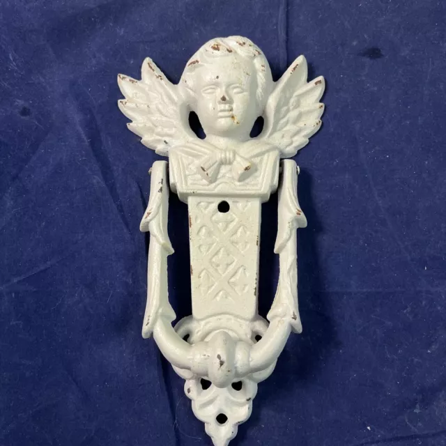 Vintage Angel Cherub Cast Iron Door Knocker, great condition, rusty color patina