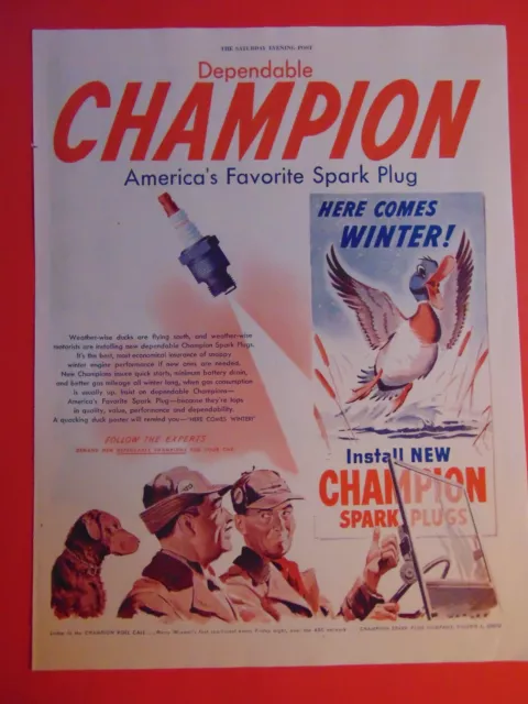 1948 CHAMPION America's Favorite Spark Plug Duck winter vintage print ad