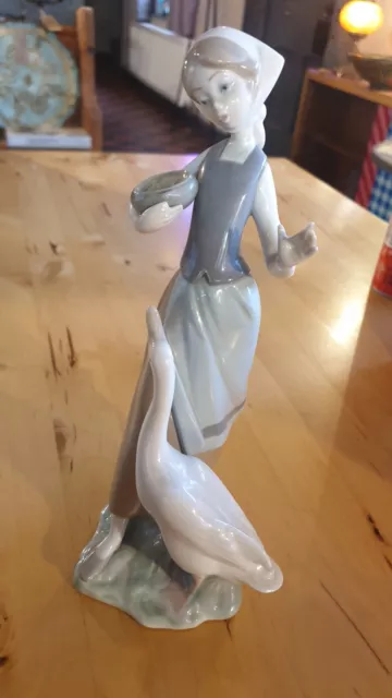 Lladro Girl Feeding Goose Figurine